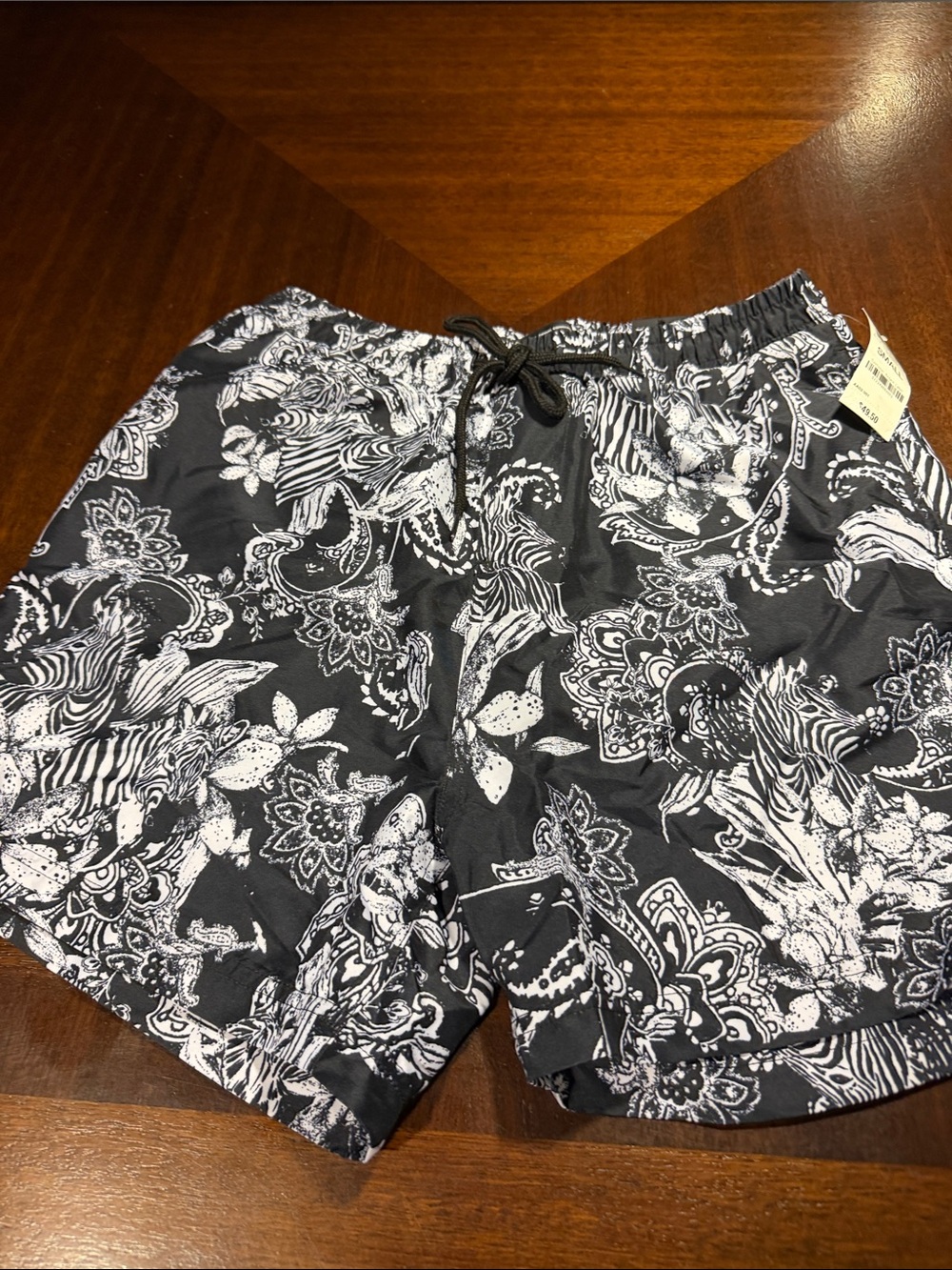 INC International Concepts Black and White Floral Athletic Shorts
